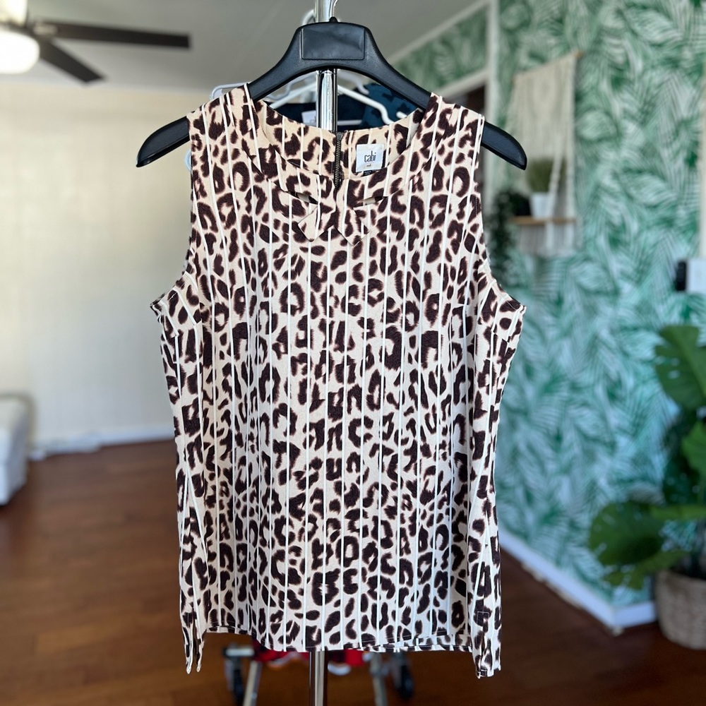 Cabi Leopard Ginger Bow Tank Top Blouse Animal Print Brown 3070 Sz M - Picture 5 of 8